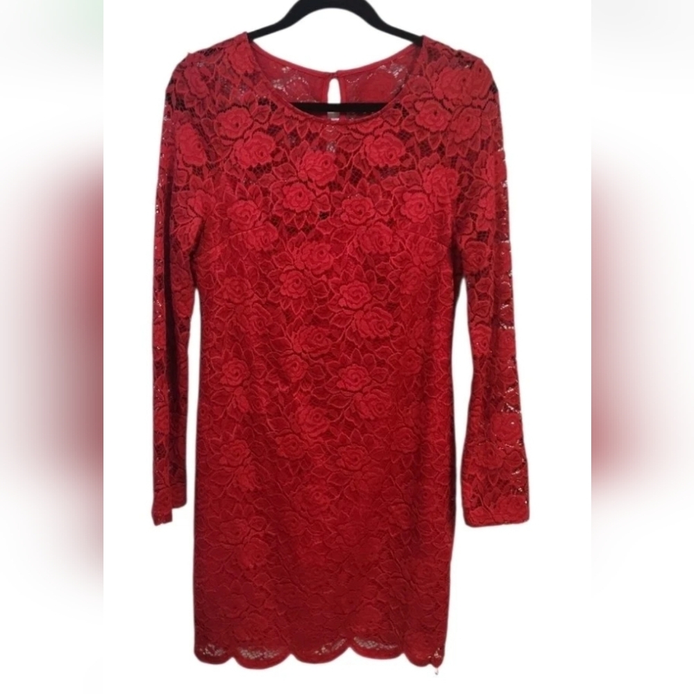 IZ Byer Women's Red Lace Lined Bodycon Dress Size XL